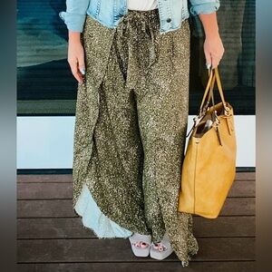 Kori green specked slit front palazzo pant